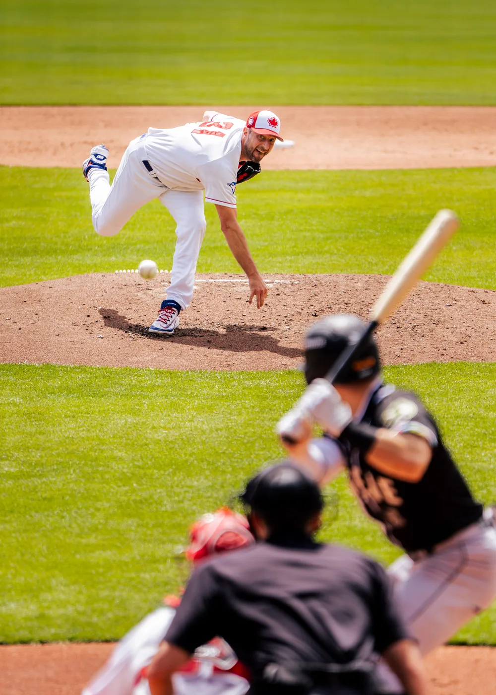 Max Scherzer delivering a pitch for the Vancouver Canadians at Nat Bailey Stadium